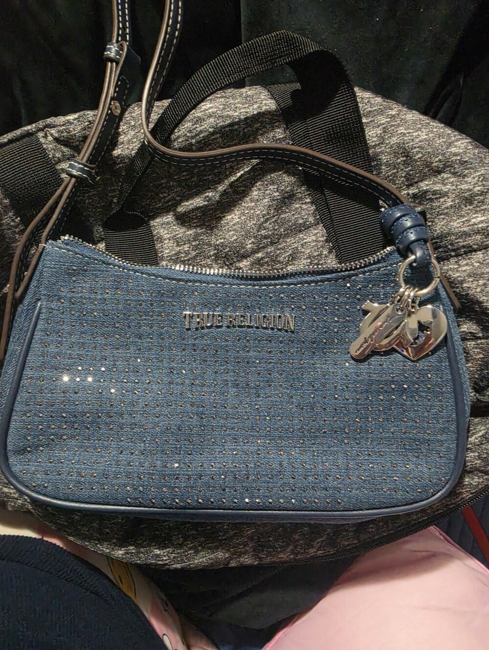 True Religion Navy Blue Studded Shoulder Bag